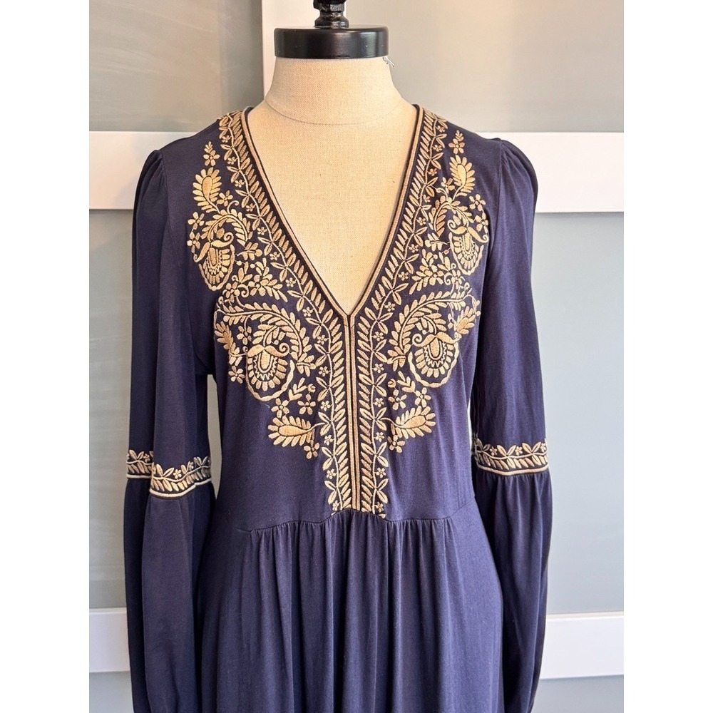 BODEN Embroidered Navy Blue Jersey Blouson Midi US 10 R - Picture 4 of 16